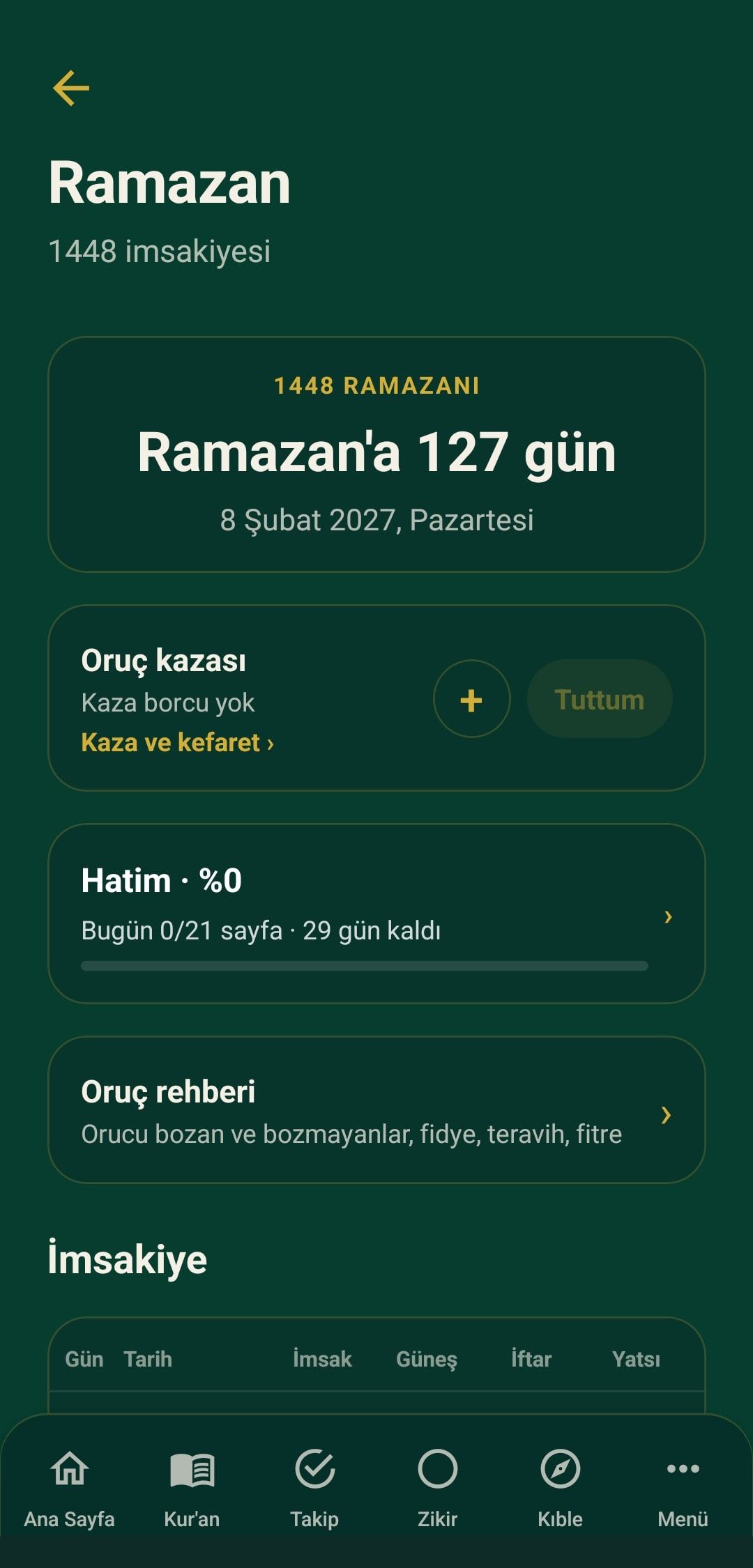 Ramazan ekranı: 1448 Ramazanı’na kalan gün, oruç kazası, hatim ve imsakiye